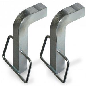 Two metal snap L-pins with a looped end and a textured surface.