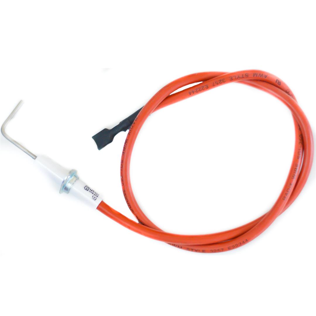White and silver igniter with red wiring on white background