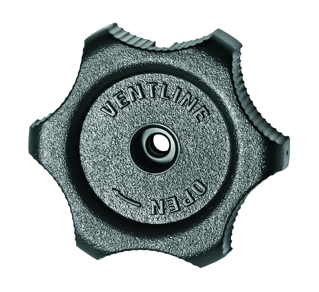 A black vent lift knob with "Ventline" printed on it.