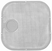 A white, square-shaped, removable roof vent screen with a central circular opening.