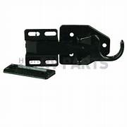 Black Ventline Bullet Latch for screen doors, including the latch body and a strike plate.