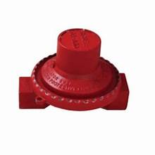 A red high pressure propane regulator with a horizontal mount design.