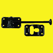 Black entry door holder in two pieces. One goes on the door side and one for the wall side.