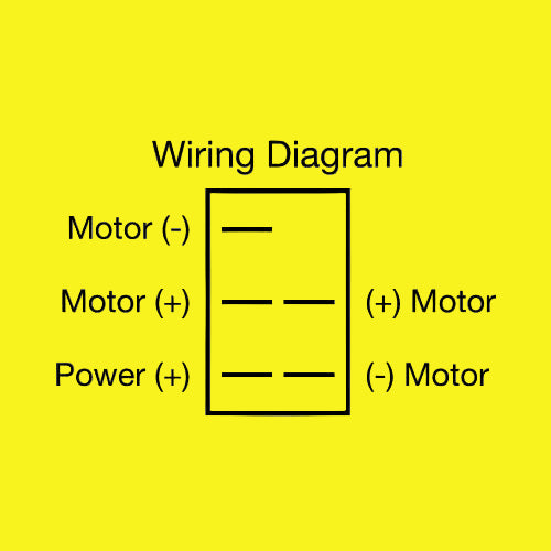 A simple black-and-white wiring diagram labeled 'Wiring Diagram' showing motor (+) and motor (-) terminals connected to a power (+) source.