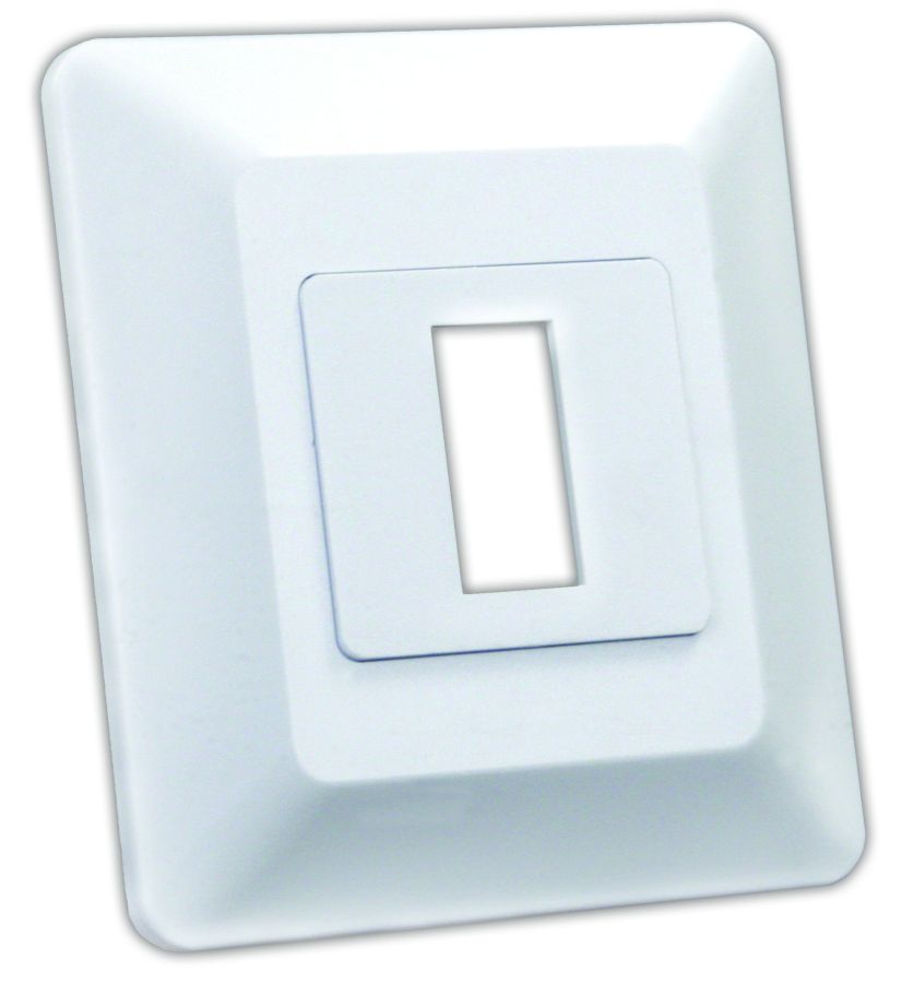 A single white switch base and face plate with a square cutout for the switch.