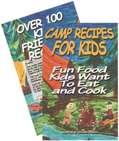 Kids camp recipes book. Blue background with yellow and white text