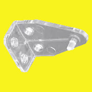 A clear plastic holder with mounting holes designed for use with A300 rail ends for RV blinds.