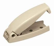 A colonial white colored baggage door catch, typically used for securing compartment doors in vehicles.