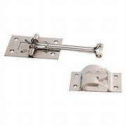 A stainless steel T-style entry door holder with a self-closing mechanism, 6 inches in length, designed for RV doors.