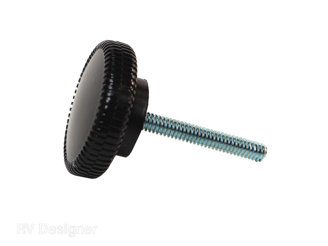 A black awning knob with a screw in the center, designed for use with Carefree awnings.