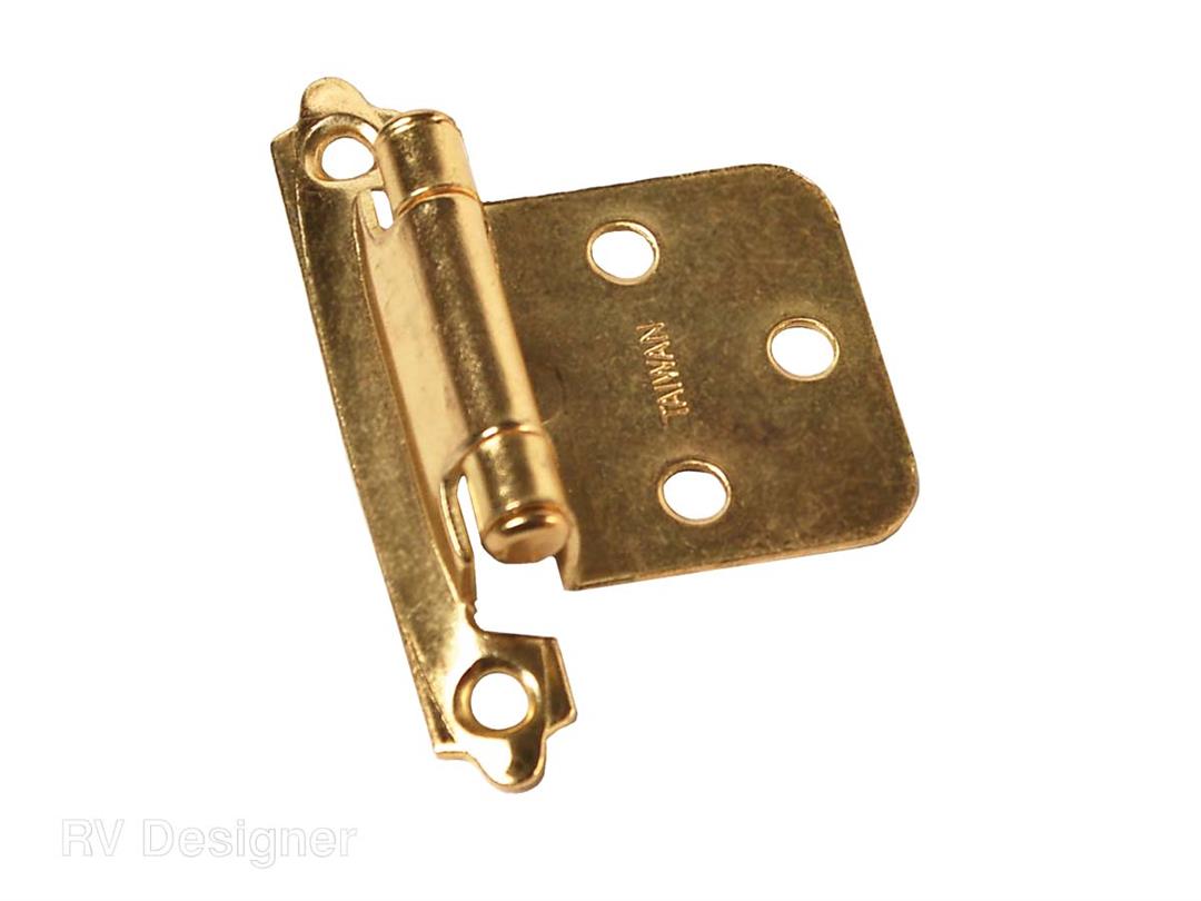 Self closing hinge with brass finish