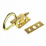 A brass bunk latch typically used on RV's folded down bunk beds to hold them in the up position, with a single mechanism design.