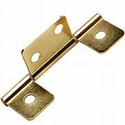 A brass non-mortise hinge, typically used in RV doors, showing a shiny metallic finish with two mounting holes.