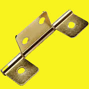A brass non-mortise hinge, typically used in RV doors, showing a shiny metallic finish with two mounting holes.