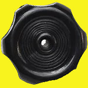 Black plastic window crank knob with a 1-inch shaft and a bolt.
