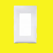A single white RV designer switch faceplate against a yellow background.
