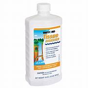 A bottle of Thetford Tissue Digester designed for holding tank treatment of RVs, depicted with product information and branding on the label.