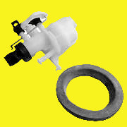 A white Thetford toilet water valve with a round flange seal and two screws
