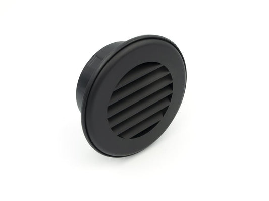 A round black ceiling register/vent with a cutout dimension visible, designed to fit 2" flexible ducts.