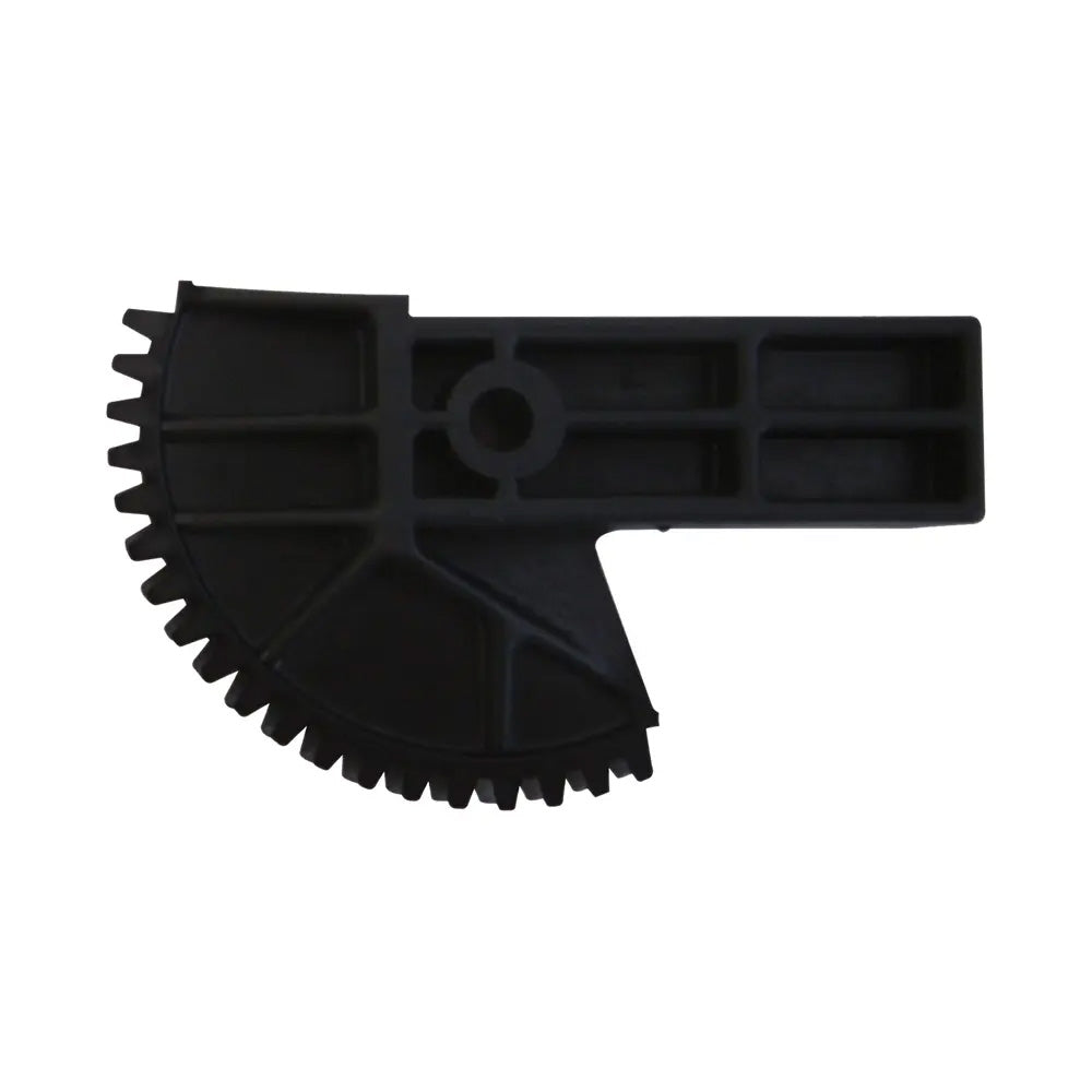 Black TV antenna elevating gear with a gear-like shape and a central hole for attachment.