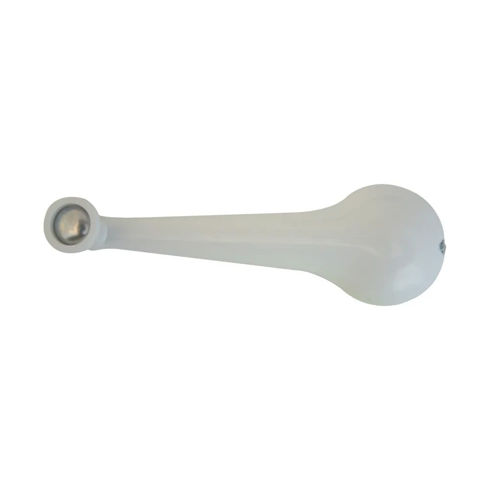 A white TV antenna elevating handle with a crank/set screw/hex shaft.