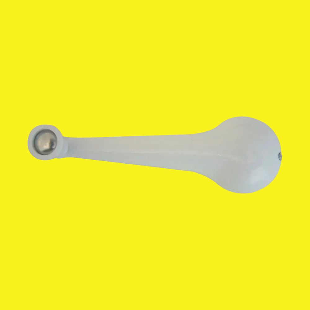 A white TV antenna elevating handle with a crank/set screw/hex shaft.