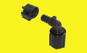Black swivel elbow with clamp used for plumbing