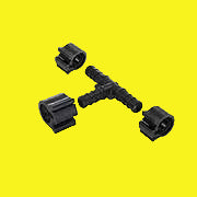 A black PEX coupler with a T-shaped design and clamps, used for plumbing applications.
