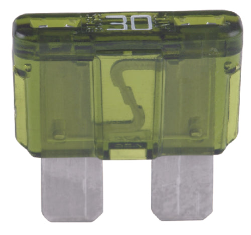 A green ATC blade fuse with the number 30 and the brand name Seachoice visible on it.