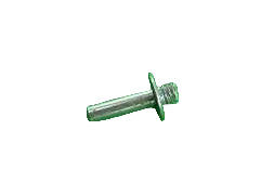 A metal refrigerator door hinge pin against a white background.