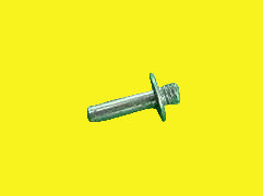 A metal refrigerator door hinge pin against a yellow background.