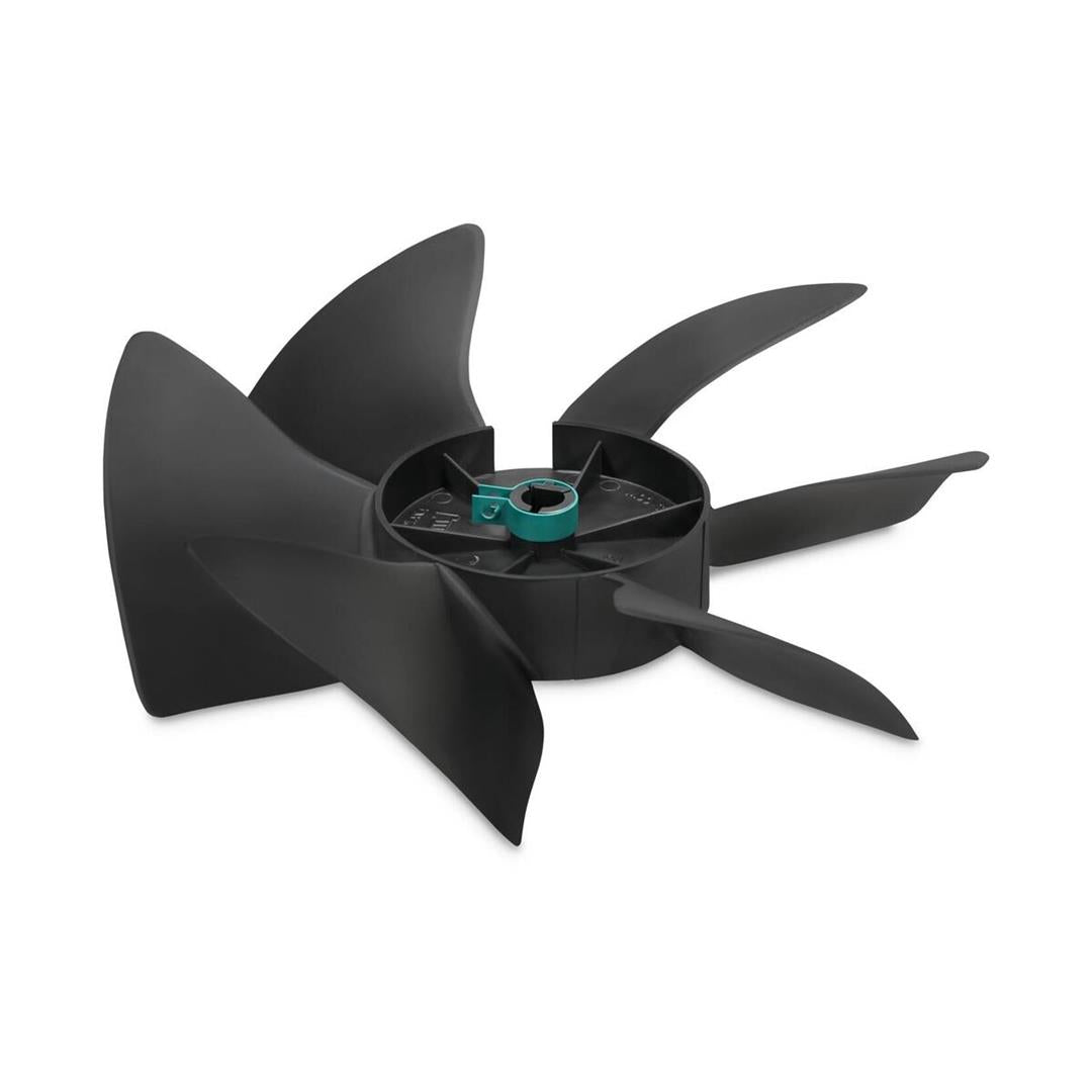 A black plastic fan blade for a Dometic air conditioner condenser.