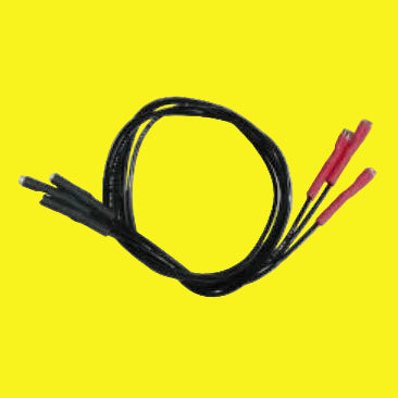 A black ignition wire with a red and black connector on one end and a black connector on the other end.