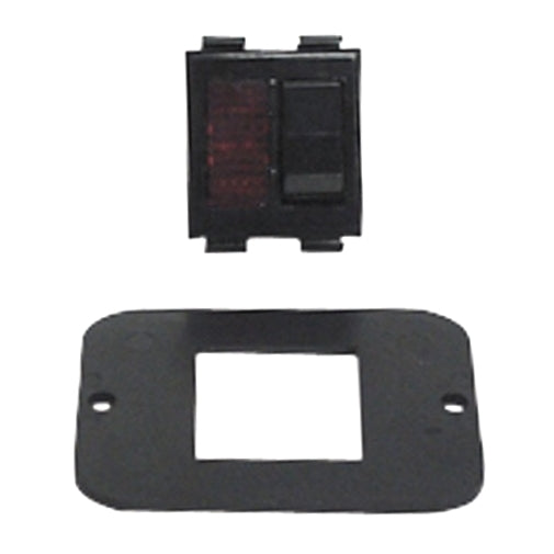 A black power switch for Atwood Electronic Ignition Water Heaters, with a red indicator light.