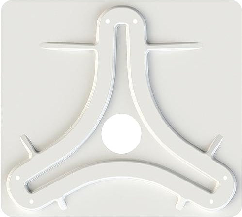 A white plastic replacement bracket or clip with a circular cutout in the center, shown on a light gray background.