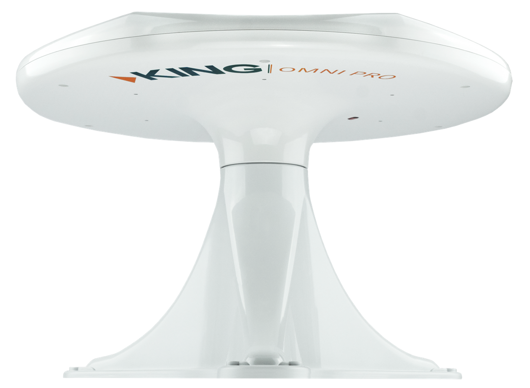 A white, dome-shaped roof-mounted omnidirectional HDTV antenna with the brand name 'KING OMNI' visible on the top.