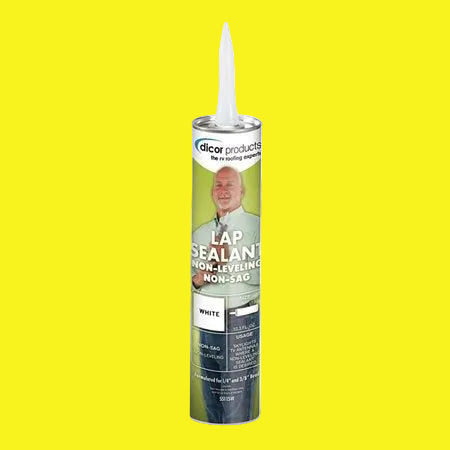 A tube of Dicor Lap Sealant, Non-Leveling, in white color, packaging displays the product name and the brand logo.