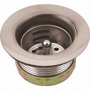 A stainless steel basket strainer for sinks or tubs with a central rod and flanged edge.