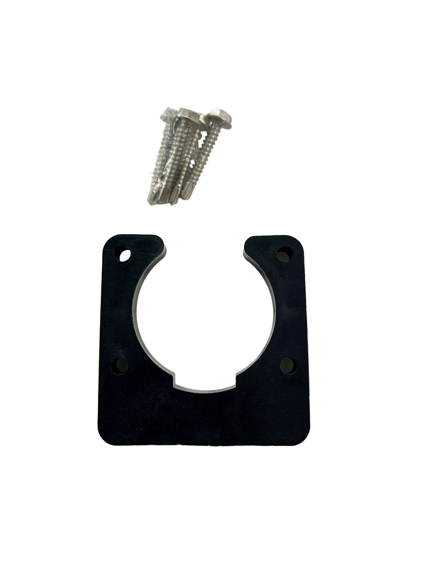 A black plastic trailer wiring bracket with a mounting screw attached on top, placed on a white background.