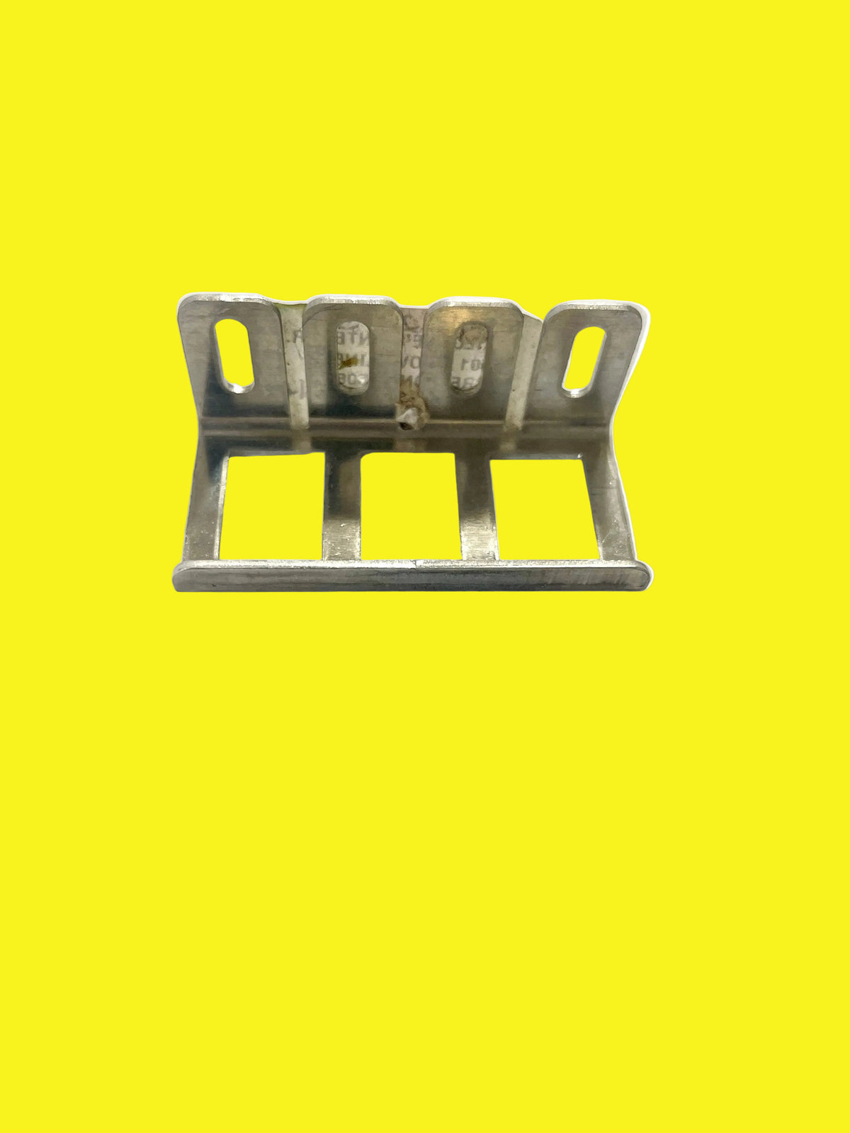 A metal switch plate cover mounting bracket.