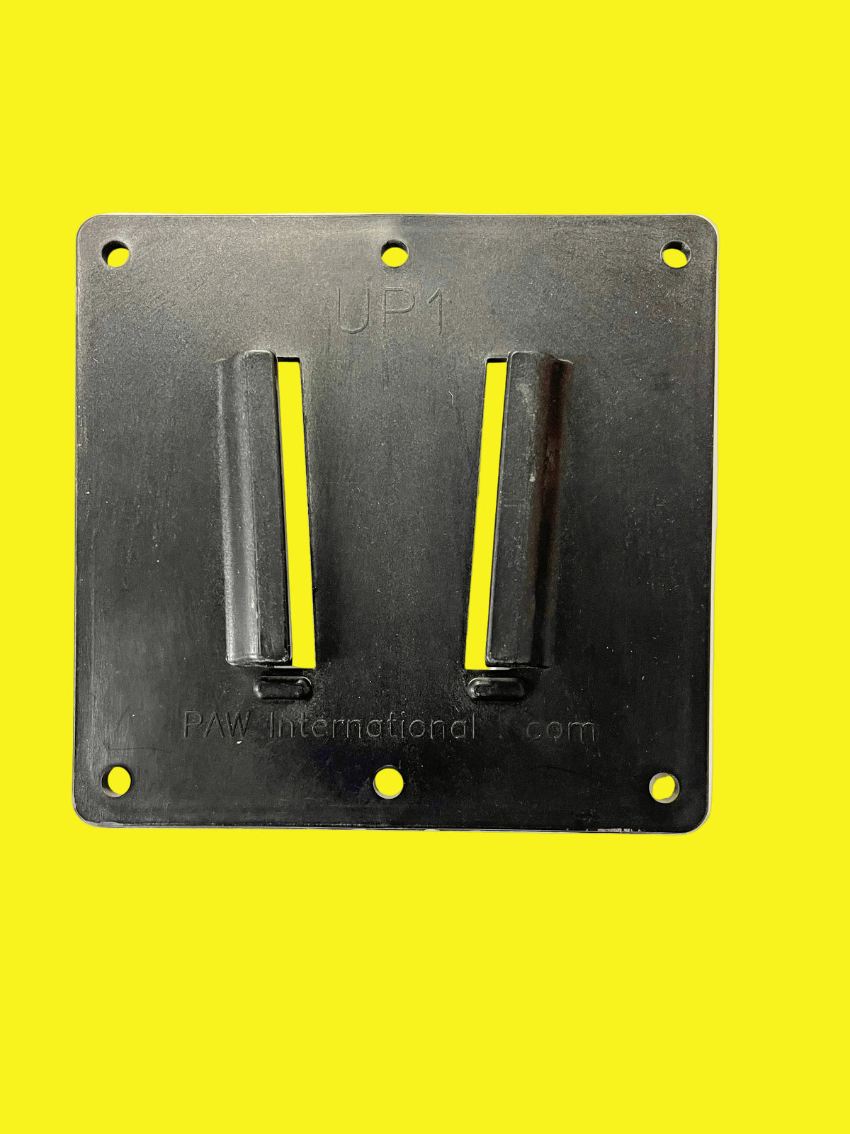 A black plastic TV mount bracket with a 'V' slide mechanism.