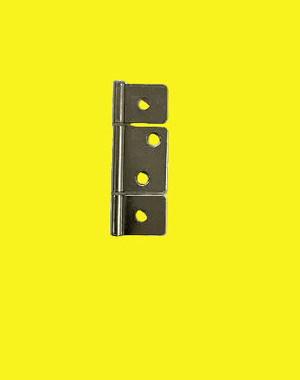 Metallic door hinge on a yellow background
