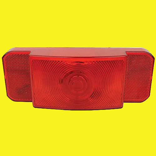 Red rectangular tail light on a yellow background
