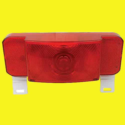 Red rectangular tail light on a yellow background