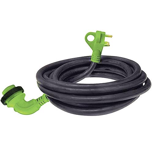 A black detachable 90-degree locking ring cord with a green female receptacle on one end and a male end with a finger grip handle.
