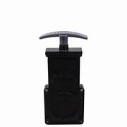 Black RV waste valve with a plastic handle, without fittings or cap.