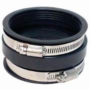 A black flexible elastomer coupler with metal hose clamps.