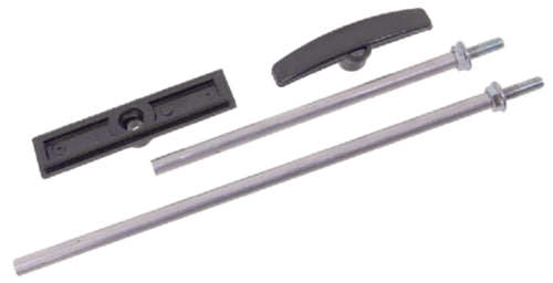 The image shows a FulTyme RV Waste Valve Extension Tube Kit, including two metal rods of different lengths and a handle with a mounting bracket.