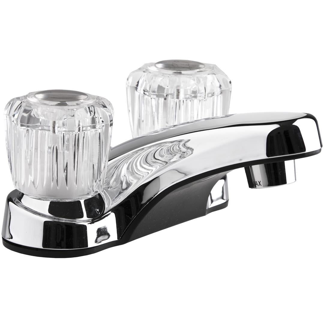 Chrome polished lavatory faucet with two clear handles