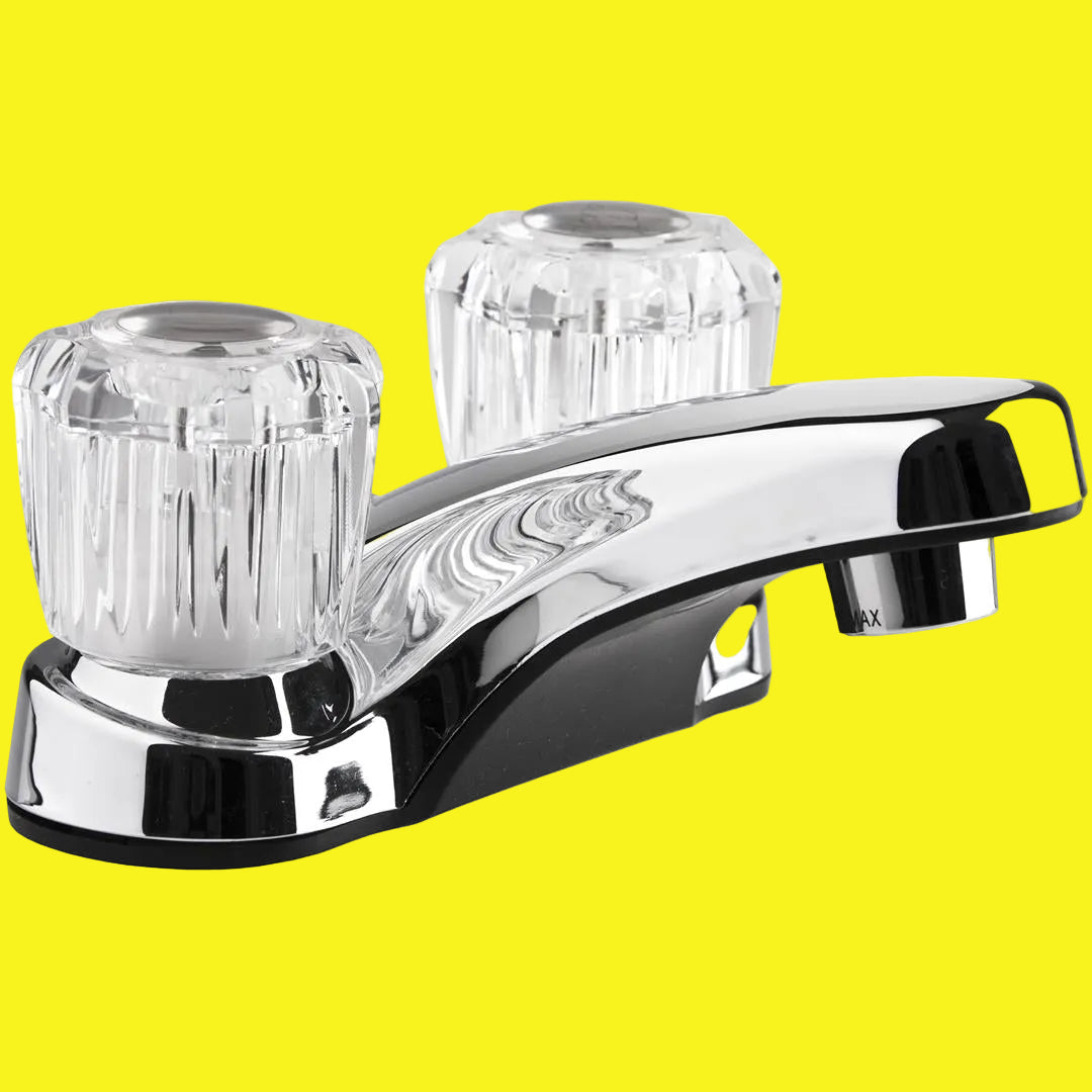 Chrome polished lavatory faucet with two clear handles